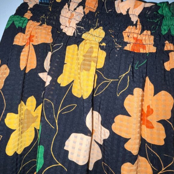 Who What Wear Black Orange Peach Gold Yellow Floral‎ Elastic Waist Skirt Size XS - Picture 3 of 9